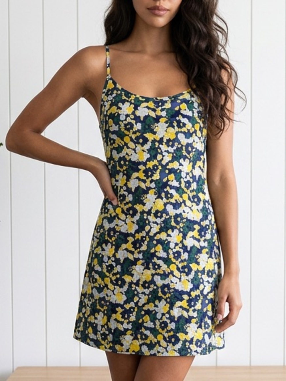 Outdoor Voices Navy Floral Slip with dress cross back Blossoms sz XS